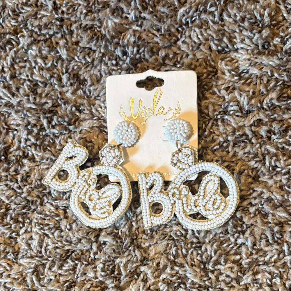 Viola White BRIDE Beaded Statement Earrings